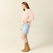 Blouse manches longues brodée rose poudrée femme