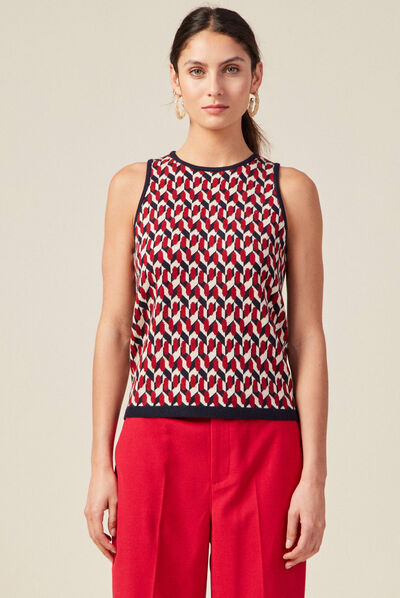 Pull débardeur dos ouvert bleu marine femme
