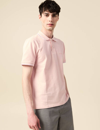 Polo cintr&eacute; en coton manches courtes rose clair homme