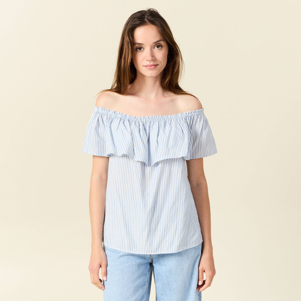 Blouse manches courtes ecru femme