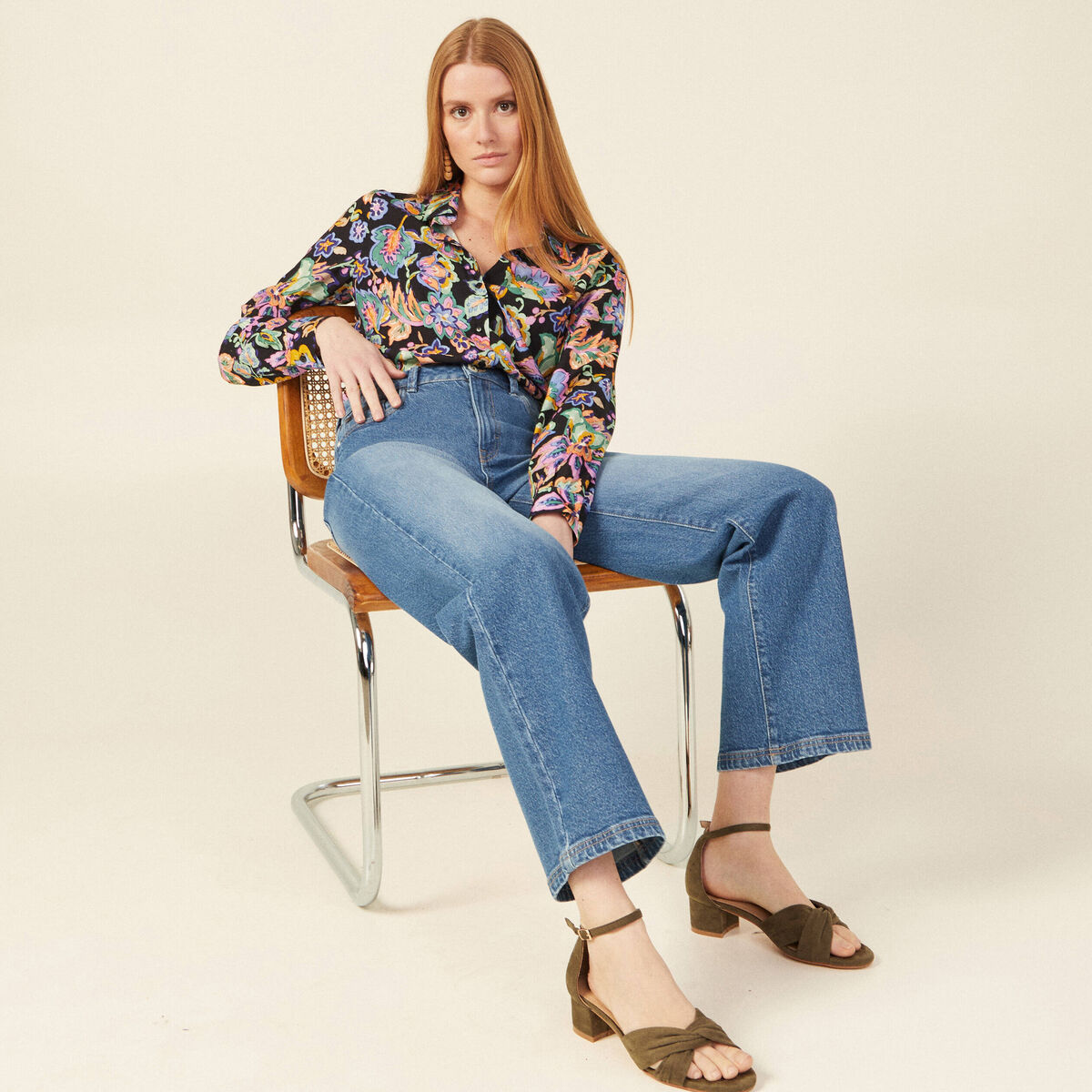 Chemise manches longues multicolore femme