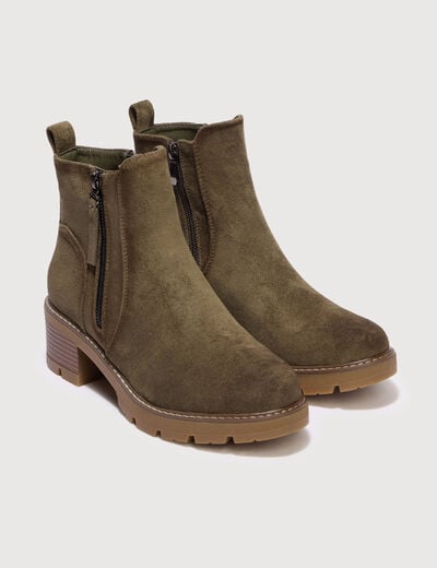 Bottines semelle gomme vert kaki femme
