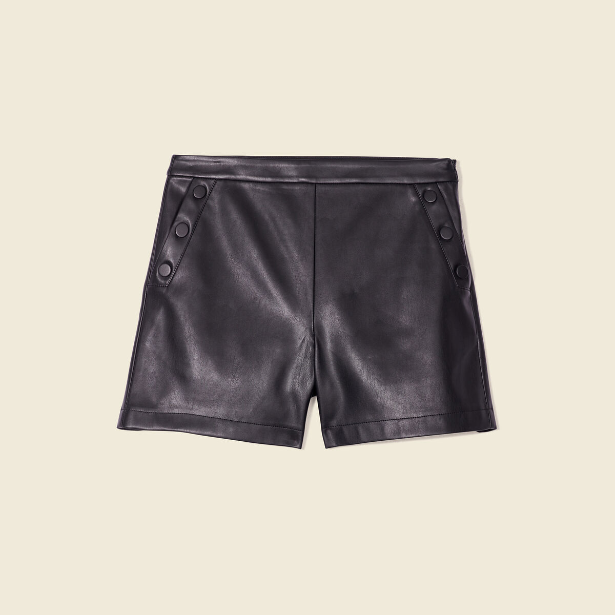 Short droit simili cuir &agrave; pont noir femme