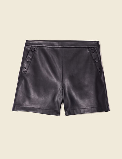 Short droit simili cuir &agrave; pont noir femme