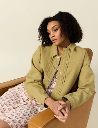 Blouson boutonn&eacute; vert olive femme