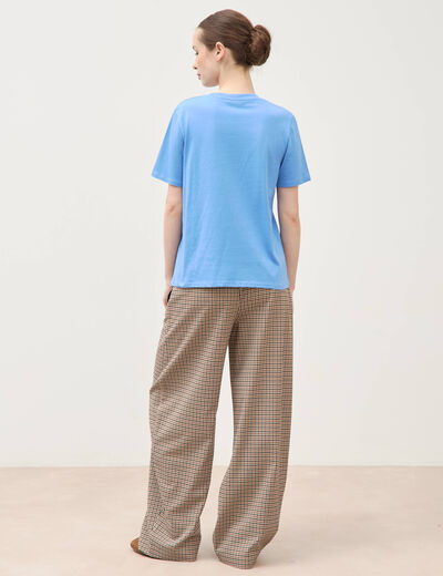 T-shirt droit col rond manches courtes bleu clair femme