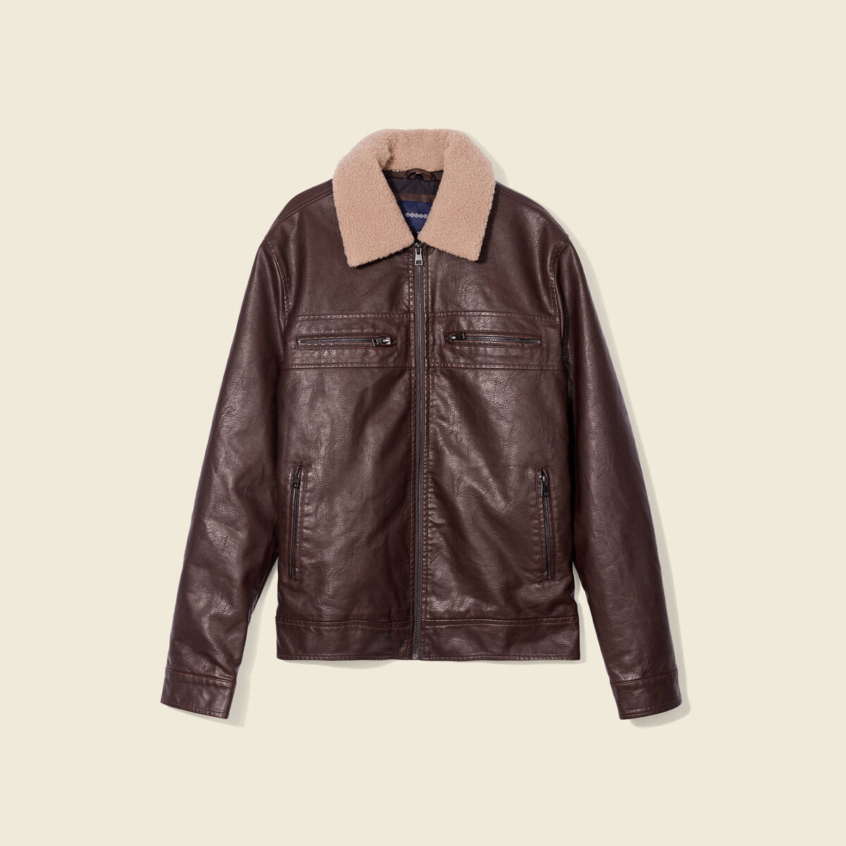 Blouson droit col aviateur marron homme