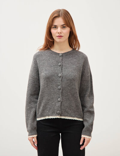 Gilet manches longues col rond gris femme