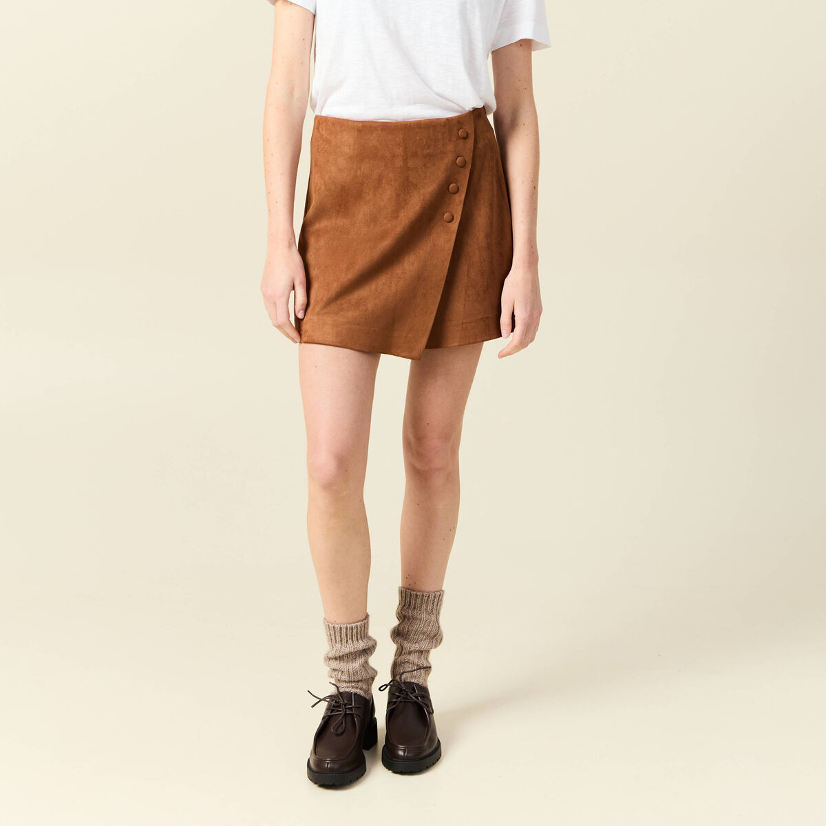 Jupe-short taille haute camel femme