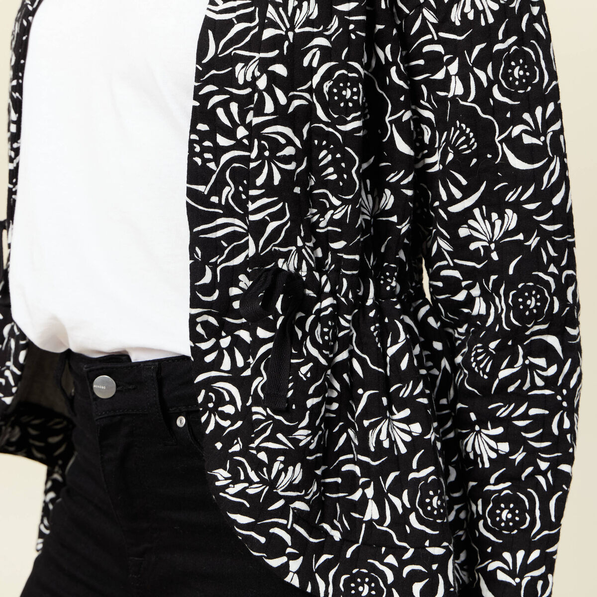 Gilet manches longues noué noir femme