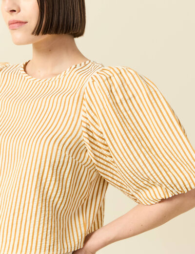 Blouse droite courte manches coude beige moyen femme