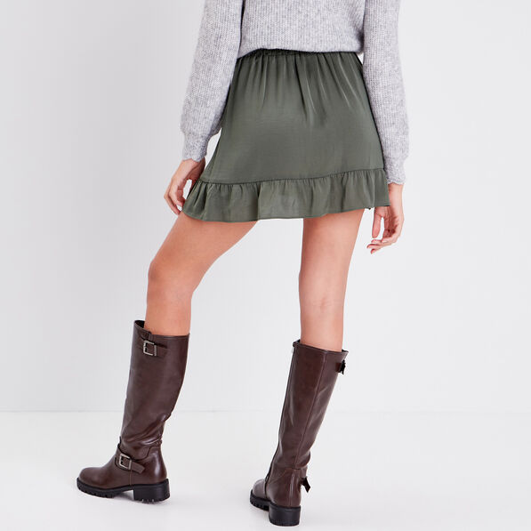 Jupe droite volantée vert kaki femme