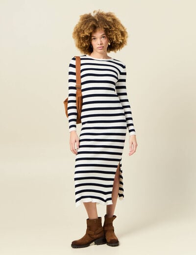 Robe tricot longue ajustée bleu marine femme