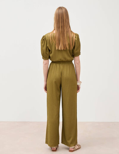 Pantalon loose avec ceinture vert kaki femme