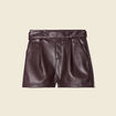 Short similicuir ceinturé marron foncé femme