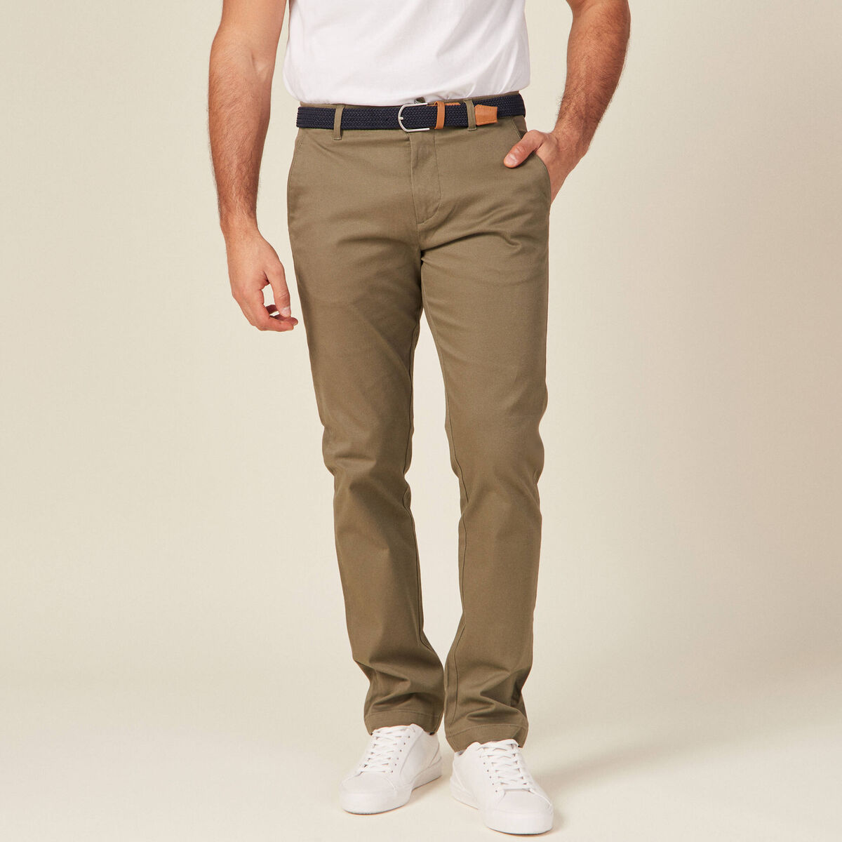 Pantalon chino straight vert kaki homme