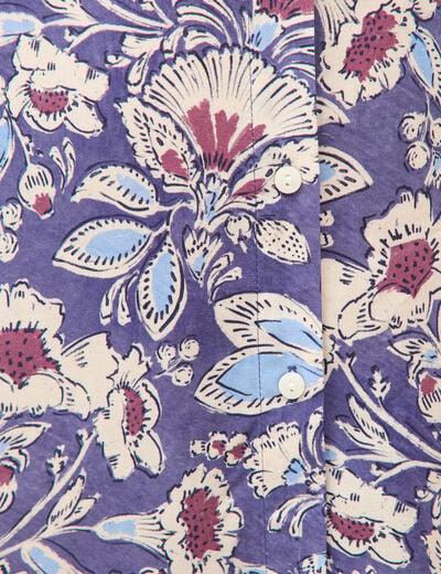 Robe droite 3/4 col v manches courtes bleu femme