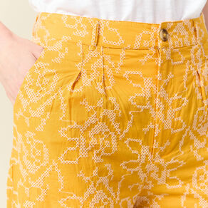 pantalon large brode jaune femme Pantalon large brodé jaune femme