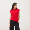 Pull droit sans manches col rond rouge femme