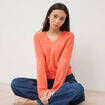 Pull droit col v manches longues rose corail femme