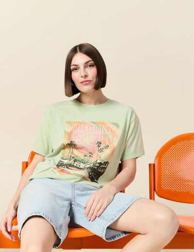 T-shirt oversize en coton vert clair femme