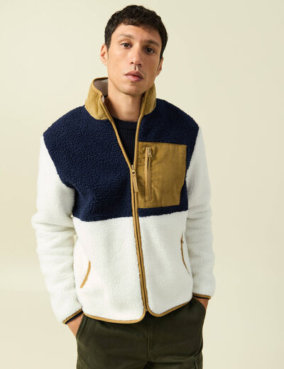 Sweat effet polaire manches longues ecru homme
