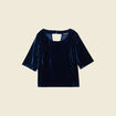 Blouse ajust&eacute;e manches courtes velours bleu canard femme