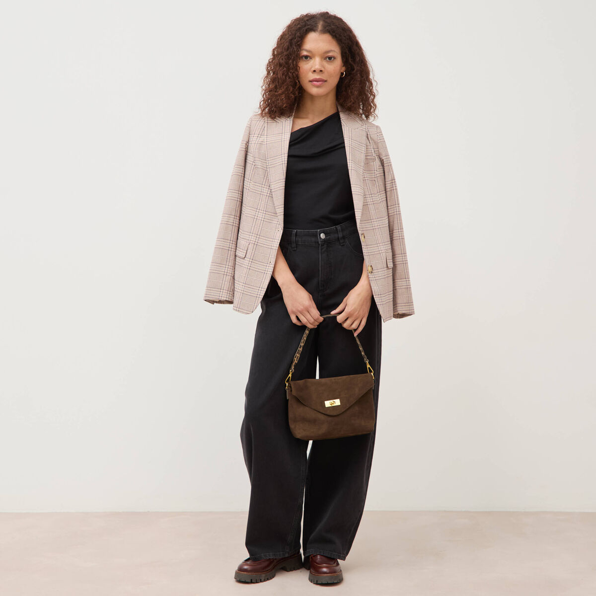 Jeans loose en coton denim gris femme