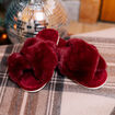 Chaussons mules fourrure rouge foncé femme