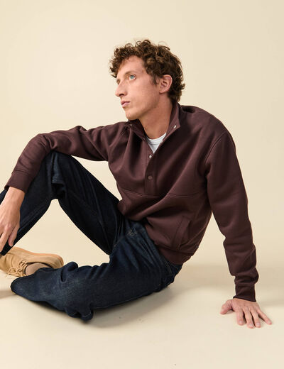 Sweat manches longues marron fonc&eacute; homme
