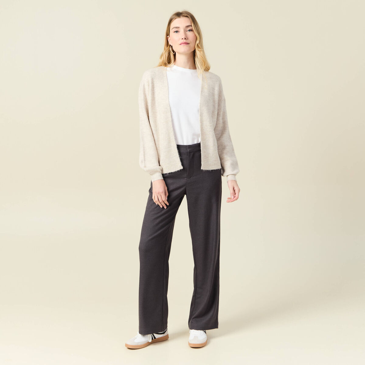 Gilet manches longues creme femme