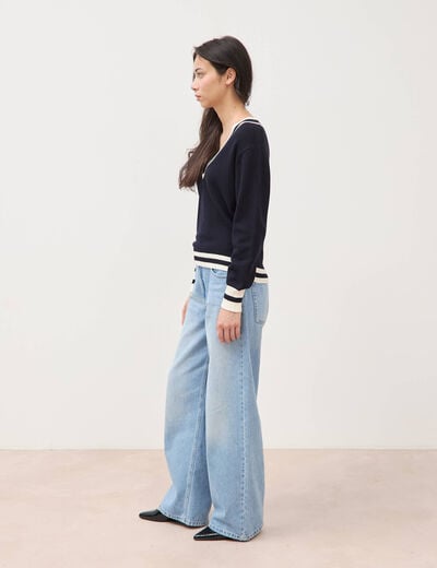 Pull manches longues bleu fonc&eacute; femme