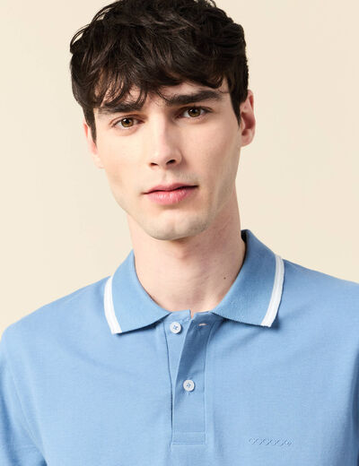 Polo cintr&eacute; en coton manches courtes bleu gris homme