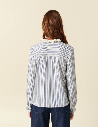 Chemise cintr&eacute;e col montant brod&eacute;e blanc femme