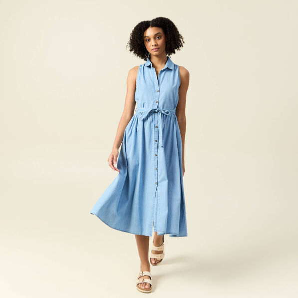 Robe longue trapèze jean denim bleach femme