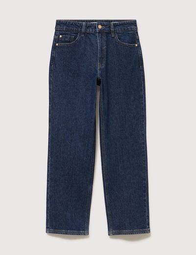 Jeans straight 7/8&egrave;me taille haute denim brut femme
