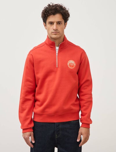 Sweat col camionneur manches longues orange fonc&eacute; homme