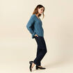 Pull manches longues col en V bleu gris femme