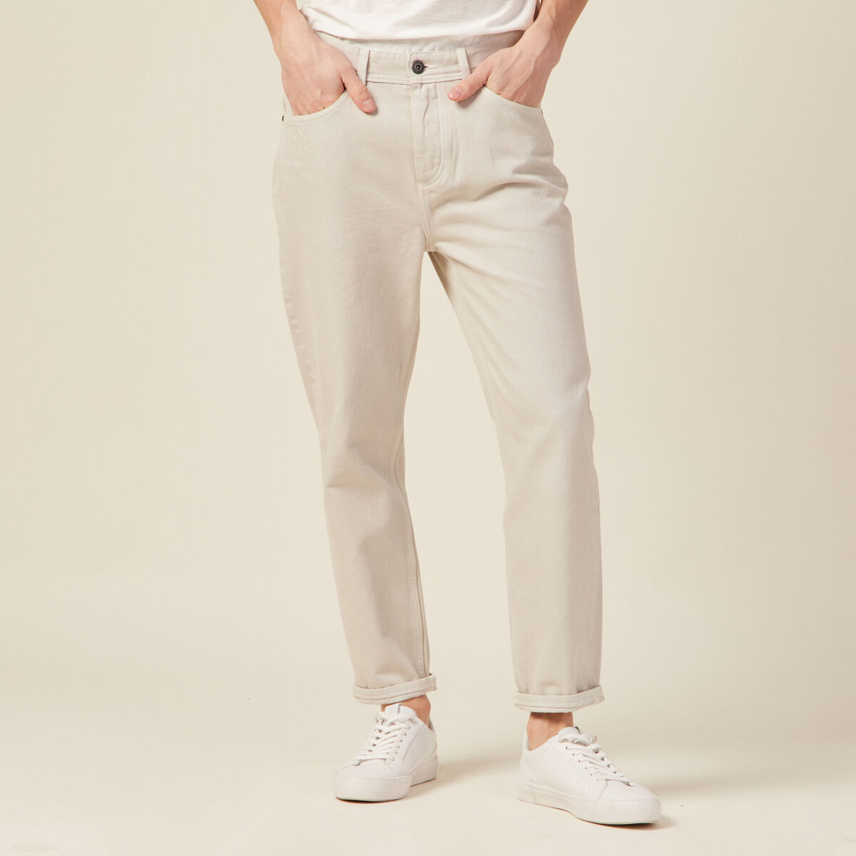 Jeans tapered 5 poches beige homme