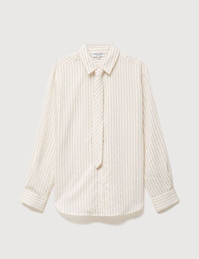 Chemise manches longues col am&eacute;ricain blanc femme