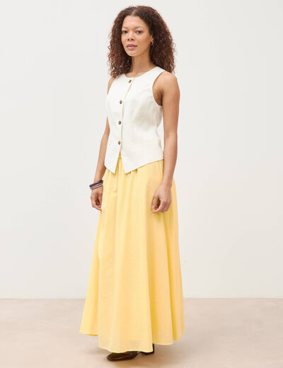 Gilet sans manches col rond doubl&eacute; ivoire femme