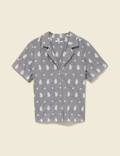 Chemise en coton manches courtes noir femme
