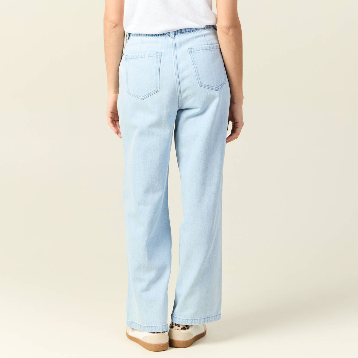 Jeans large à pinces denim bleach femme