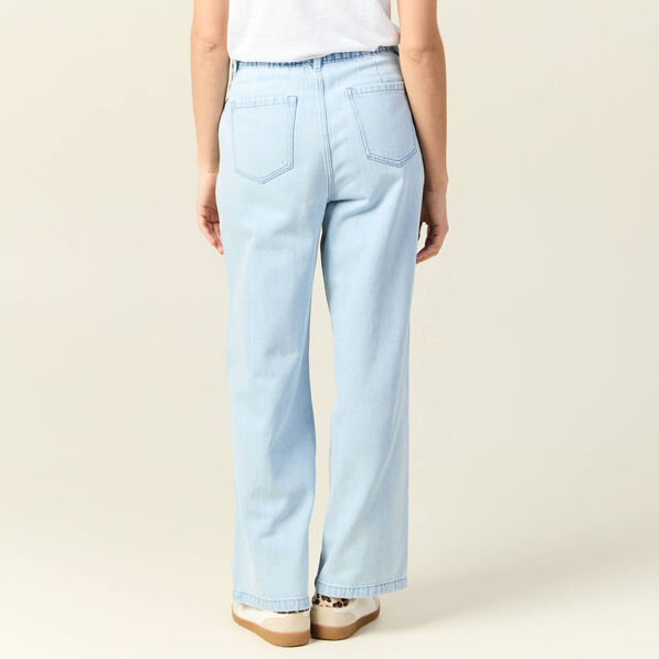 Jeans large à pinces denim bleach femme