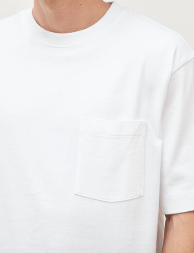 T-shirt droit en coton col ras du cou blanc homme