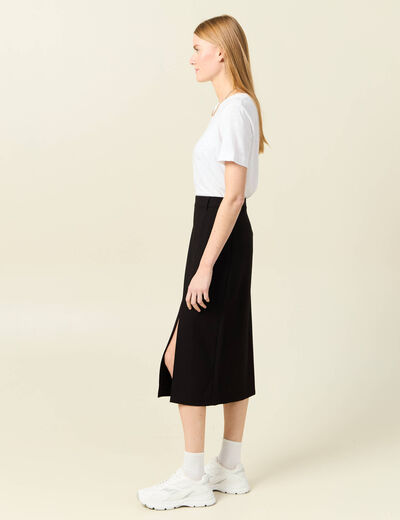 Jupe midi droite fendue noir femme