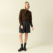 Pull col rond manches longues marron fonc&eacute; femme