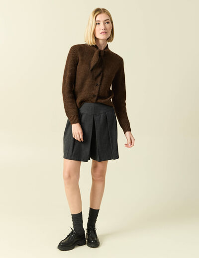 Pull col rond manches longues marron fonc&eacute; femme