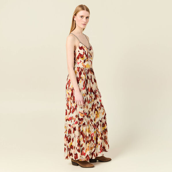 Robe longue évasée fluide sable femme
