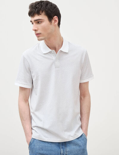 Polo cintr&eacute; en coton manches courtes blanc homme